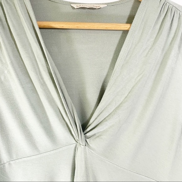 Soft Surroundings Long Sleeve Deep V-Neck Sage Green Tunic Jersey Knit Top - Picture 2 of 8